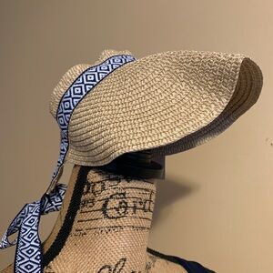 All you need is love Ladies NWT Adjustable Tan Paper/poly visor with blue band